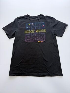Pac-Man Game Over Graphic T-Shirt Boys XXL 18 Black Retro Arcade 100% Cotton